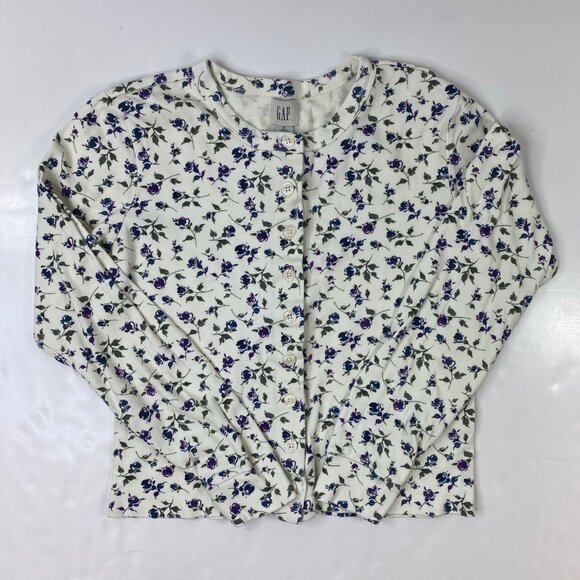 GAP Womens Set of 2 Shirts Long Short Sleeve Flowers White Purple Size Small - Picture 2 of 7